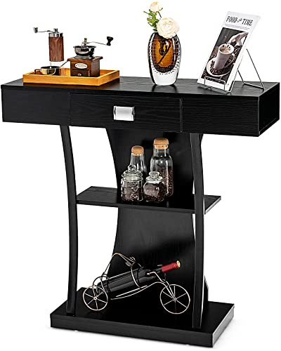 LIFEZEAL Tavolo Console in legno, tavolo da ingresso con 3 livelli di stoccaggio aperto, tavolino stretto con cassetto per ingresso, corridoio, soggiorno (nero)