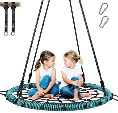 Trekassy 750lbs 40 Spider Web Saucer Tree Swing for Kids Adults, Outdoor Net Swing with Steel Frame and 2 Hanging Straps-Green (Patented)