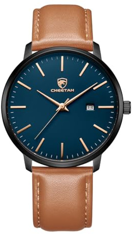 CHEETAH Minimalistische Uhren Herren, Analog Quarz 3 ATM wasserdichte Armbanduhr Herren mit Lederarmband, Datum Mode Sport Uhr für Jugendliche