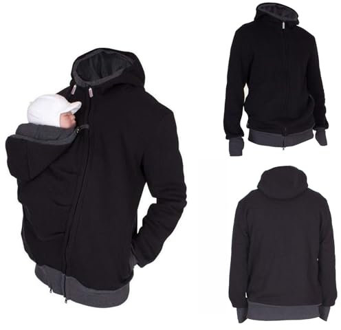 Mdrcg 2 in 1 Multi-Function Mens Kangaroo Sweatshirt Hoodie Jacket for Dad and Baby Carrier Pullover Sweater,Black,XXL