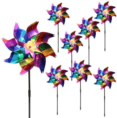 wocpvm 8 pcs Moulin à Vent de Jardin Répulsif Répulsif Oiseaux Réfléchissantv Moulin a Vent Jardin Exterieur Moulins à Vent Anti-Oiseaux pour Jardin de Ferme Pelouse Balcon Verger