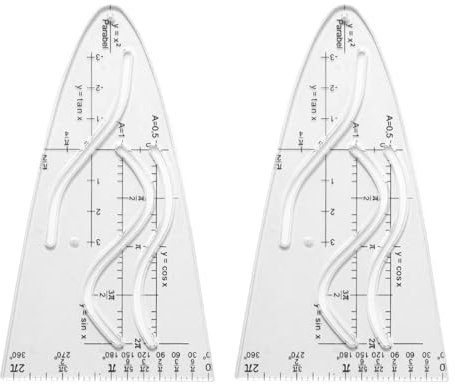 2 Stück Parabelschablone Mathe, Kurvenschablone, Normalparabel Schablone, Parabel Lineal Parabel Zeichenschablone Parabel Schablone für Studenten Büro Designer Malerei, Cosinus Tangens