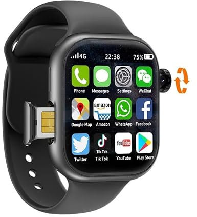 XINDADA Montre intelligente VP19 S10 4G avec carte SIM Android 10 128 Go ROM Caméra rotative à 190° GPS WIFI 2,3 Amoled Smartwatch pour adulte Noir 4 Go 64 Go
