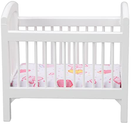 EMUKOEP Lit de Poupée en Bois, Sûr, Mignon, Brillant, Vivant, Maison de Poupée, Chambre Miniature, Lit de pour 1:12 Doll House, Blanc