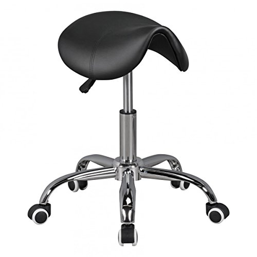 WOHNLING AMSTYLE Menton - Sattel-Hocker in Schwarz, Arbeitshocker mit Kunstleder-Bezug, Sitzhocker ist höhenverstellbar, Design Drehhocker mit Rollen, Kosmetikhocker & Praxishocker mit Sattelsitz