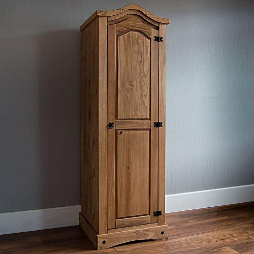 Vida Designs Corona Wardrobe, 1 Door, Solid Pine Wood, Solid Pine Wood,Waxed Bedroom Wooden Storage Mexican Furniture