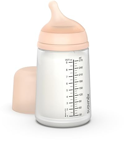 Suavinex, Biberón Anticólico Zero Zero, con Tetina de Flujo Medio (M) de Silicona, Biberón para Bebés +3 Meses, Recomendado para la Lactancia Materna, Leche Materna y de Fórmula, 270 ml, Fair