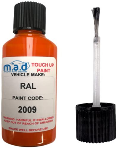 M.A.D MYLDAN AUTO DESIGN MAD PAINTS Touch Up Paint for RAL 2009 TRAFFIC ORANGE - 30ml Kit with Built-in Brush, Scratch Paint Kit