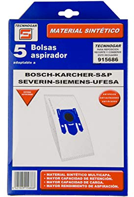 REMLE - Bolsa Aspirador Tecnhogar Blanca - 915686 - Bosch Karcher Ufesa Severin - 5 Unidades
