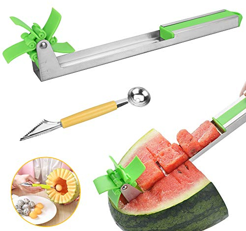 LYTIAVGEN Windmühle Wassermelonen Schneider Multifunktional Melonen Kugelausstecher mit Obstschnitzmesser Melonenausstecher Wassermelone Messer für Obstsalat, Wassermelone, Melone