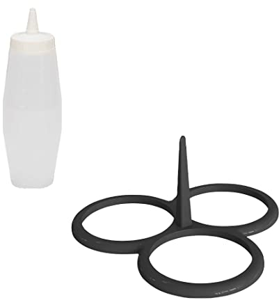 patisse 719232 – Set Moule à 3 blinis/mini crêpes/pancakes simultanés, silicone Starflex noir, Ø10cm avec flacon verseur gradué 350ml, Noire