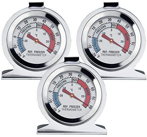 Lot de 3 thermomètres pour réfrigérateur et congélateur avec double échelle pour congélateur, refroidisseur, crochets ou supports seuls - Design classique en acier inoxydable