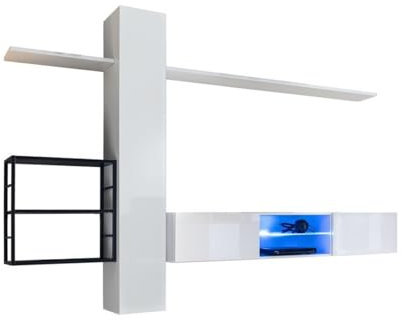 PRICE FACTORY just for you Ensemble Meubles de Salon Style Industriel Switch M5 – Coloris Blanc – LED intégrées