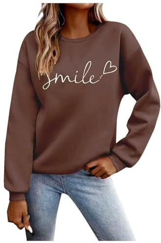 Generico Felpa Donna Smile Senza Cappuccio Invernale Felpe in Pile Oversize Pullover Donne Cotone Leggero Maglia Termica Maglione Girocollo Lana