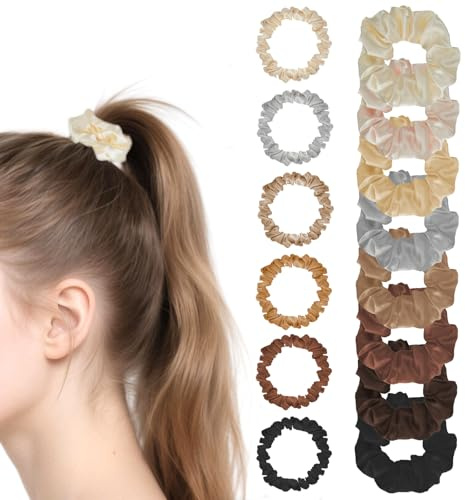 IBEQUEM Lot de 14 élastiques à cheveux pour femme en imitation soie | Tissu soyeux sans abîmer cheveux, lien sommeil confortable, accessoire capillaire quotidien pour filles et femmes