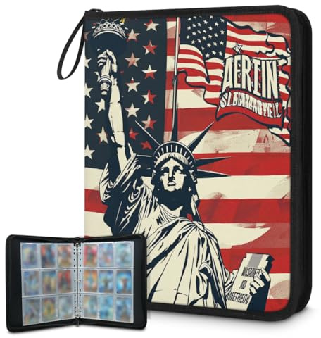 Carpeta de tarjetas coleccionables con 9 bolsillos, diseño vintage de la bandera estadounidense, carpeta para tarjetas del 4 de julio, álbum de tarjetas de la Libertad con fundas extraíbles