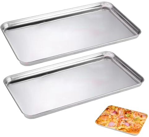 Bakplåt, 2 stycken 26,5 x 20,5 x 1,2 cm rostfritt stål kakplåt grillskål, rektangulär bakform ugnsplåt, värmebeständiga grillskålar för bakning, stekning och servering av mat