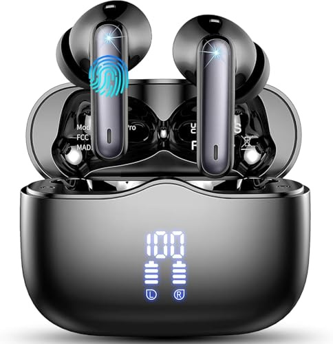 Auriculares Inalambricos Bluetooth, Auriculares Bluetooth 5.4 HiFi Estéreo con 4 HD Mic, Pantalla LED, 40H Cascos Inalambricos Bluetooth con 4 ENC Reducción de Ruido, IP7 Impermeablem Cascos, USB-C