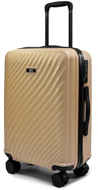 ROWEX Roseline Hartschalenkoffer M – Champagner-Gold Reisekoffer Trolley, Premium Reisegepäck mit Metallic Design, Wellenstruktur, 4 Leichtlaufrollen und stabilem Trolleygriff