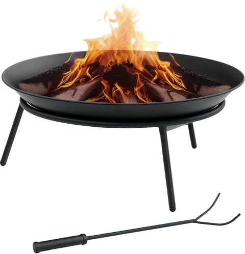 Outsunny Dia. 47 x 21 cm Outdoor Fire Pit, Portable Round Firepit with Poker, for Garden, Camping, Bonfire, Picnic, Black