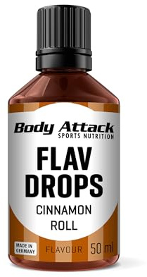 Body Attack Flav Drops®, 50 ml, Cinnamon Roll, Aromatropfen für Lebensmittel, zuckerfreie Flavour Drops ohne Kalorien, vegan & Qualität Made in Germany