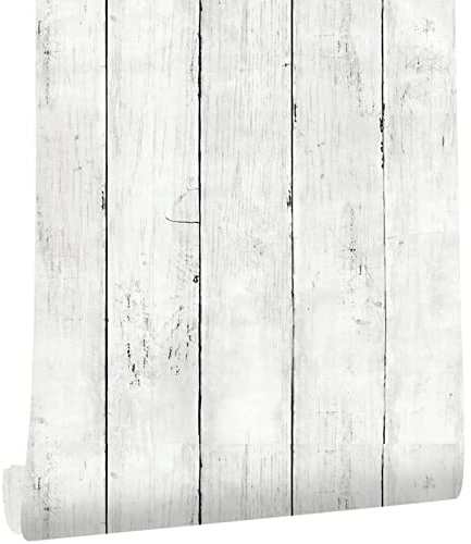 JOLIHOME Papel Pintado Efecto Madera Blanco 44.5x500cm Papel Tapiz Autoadhesivo Impermeable Vintage Papel Adhesivo Vinilo para Muebles Cocina Salón Dormitorio Habitación Armario