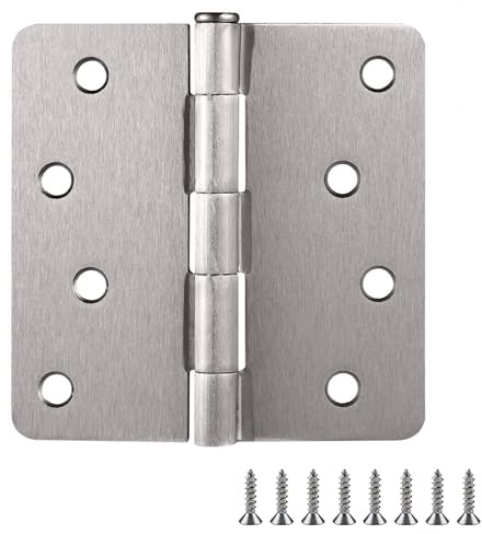 Door Hinges for Interior Doors 6-Pack 4-inch x 4-inch – Rounded 1/4-inch Radius Steel Door Hinge – Satin Nickel – Fits Standard Doors – Design House 189023
