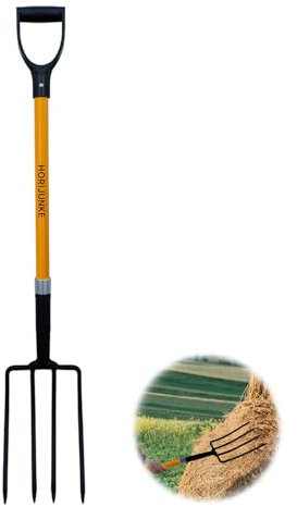 HORIJUNKE Pitchfork, 4-Tine Pitch Fork,45-Inch Garden Fork,Fiberglass Digging Fork Pole, D-Handle