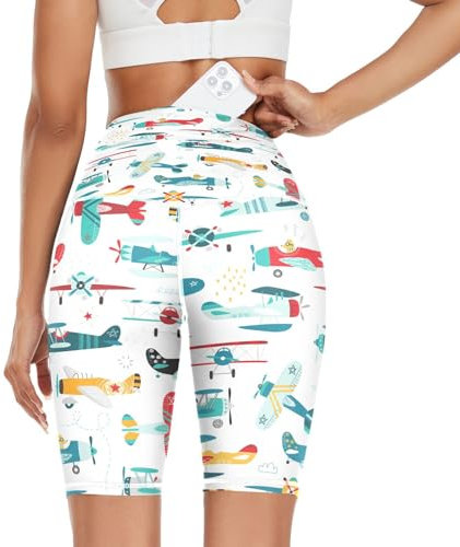 HMZXZ Damen Yoga Shorts Flugzeuge Jungen Niedlich Auto Sport Yoga-Hose Kurze Sporthose Leggings Fitness Shorts Laufhose Kurze Hose Niedlich Auto