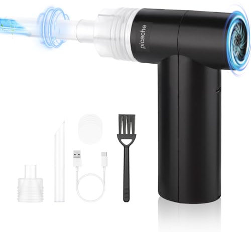 picache Compressed Air Duster with Vacuum Cleaner,Cordless 3-Speed Compressed Air Cleaner for Cleaning PC,Laptop, Keyboard,PS5,Replaces Compressed Air Can,Black