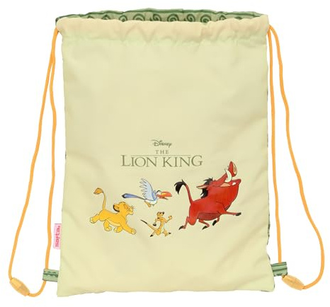 MUFASA - Mochila Saco Plano Junior, Mochila, Ideal para Niños de Diferentes Edades, Cómoda y Versátil, Calidad y Resistencia, 26x34 cm, Color Verde/Beige