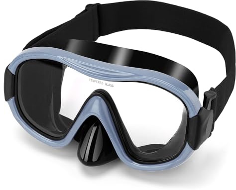 Occhialini da nuoto Scuba Maschera da snorkeling per adulti, regolabile in maglia elastica in vetro temperato con Panorama Scuba Snorkel maschera subacquea per adulti