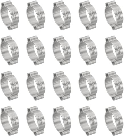 PATIKIL 20 Pack Collier À Double Oreille 15-18mm, Anneaux De Serrage En Acier Inoxydable 304 Pour Raccord De Tuyau De Carburant Essence, Ton Argenté