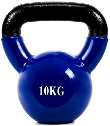 Mancuerna Pesa Rusa Kettlebell con revestimiento de vinilo con Mango Ancho Antideslizante para Ejercicios y Entrenamiento en Casa y Gimnasio, Fitness. (10kg Azul)