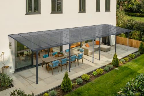 Pérgola/cochera de Aluminio Cazeboo, KLEO Carport, 1100 x 300 cm, Gris, pérgola adosada, 33 m², Techo de policarbonato