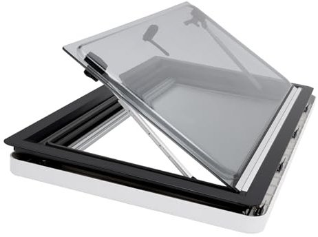 Universal RV Ventilation Window, 900x500mm Camper Acrylic Glass Hinged Window, 70° Opening Angle RV Skylight Roof Vent with Stretchable Mesh and Sunshade for Caravan Motorhome Trailer Camper