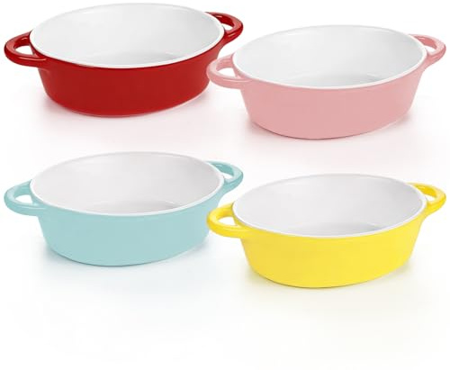4 Colors Oval Ceramic Individual Pie Dishes,6In Small Pie Dishes Lasagne Dish Baking Dishes for Oven Creme Brulee Ramekins Souffle Dish for Lasagne,Pie,Oatmeal Porridge,Pumpkin Soup Dishwasher Safe