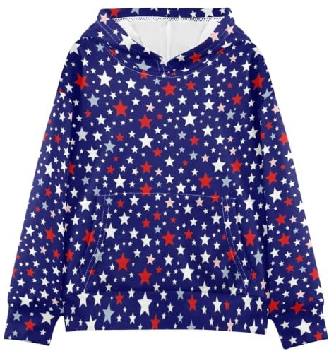 dekor gåva barn huvtröjor och sweatshirts röd vit blå stjärna amerikansk 4T | Långärmad tröja med huva pojkar flickor pullover huvtröja