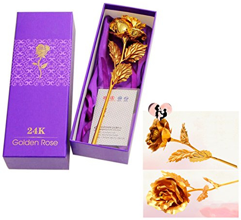 Gearmax Regalo Festa Della Donna, Romantico 24K Placcato Oro Rosa Fiore, Rosa Placcata Oro 24 Carati con Confezione per San Valentino/Festa Della MammaNatale Compleanno(Golden)