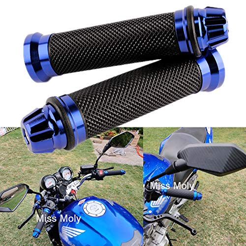 Empuñadura de Manillar de Motocicleta de 7/8 22mm, Antideslizante Caucho Empuñaduras de Moto Manillar (Azul)