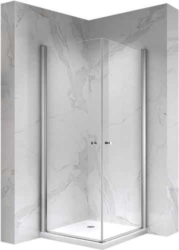 Moments of Glass Duschkabine GAIA mit Pendeltüren, 80x95 cm, Höhe: 180 cm, Eckduschkabine mit Hebe-Senk-Mechanismus aus 6 mm NANO ESG Sicherheitsglas - DK861