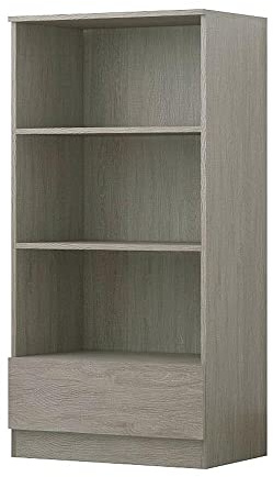 FWStyle Rustic Oak Bookcase with Drawer and 3 Open Shelves, Modern Wooden Storage Shelf Unit for Living Room, Bedroom or Office Furniture, W60 x H121 x D40cm