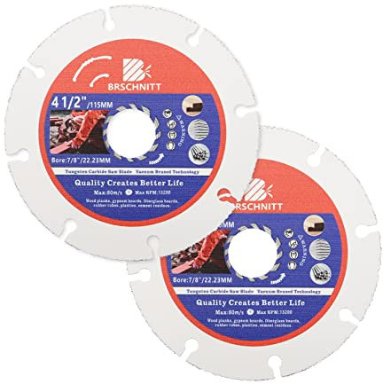 Carbide Multi Wheel,BRSCHNITT 2pcs 115mm with Arbor 22.23mm Tungsten Carbide Cut Off Wheel for Wood,Laminate,Gypsum board,Plastic for Angle Grinder Cutting Disc