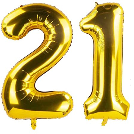 21 Luftballons Zahl Groß,21 Geburtstag Ballon Gold,40 Zoll/101CM Nummer 21 Aufblasbarer Helium Folienballon