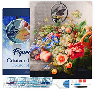 Figured'Art Diamond Painting Erwachsene 40x50cm Mit Rahmen Ganze Leinwand gespannt Blumen und Obst Herman Henstenburgh 5D Bilder Eckige Steine - DIY Set Basteln