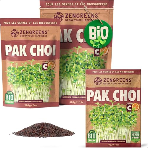 ZenGreens® - Semi di pak choi biologico - Scegli tra 10g, 200g e 500g - Germogli di pak choi - Germinazione superiore al 97% - Microgreens