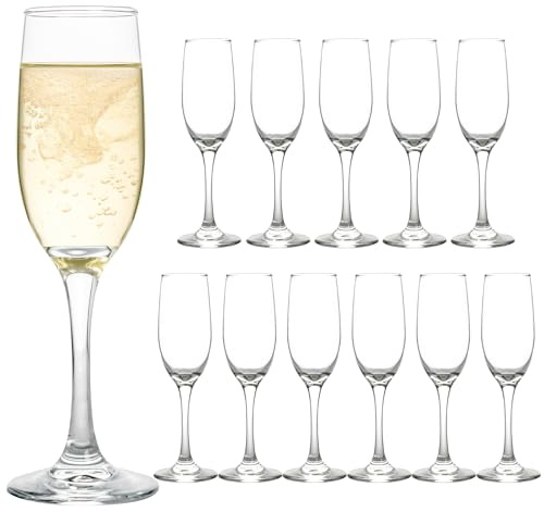 HAKEEMI Elegant Champagne Flutes Set of 12 Champagne Glasses for Wedding or Christmas, 6 oz Ideal for Sparkling Wine - Dishwasher Safe