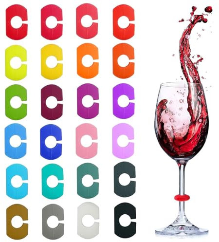 HZAOPZE 24 pcs Segnabicchieri Silicone Marcatori Segna Calici Marcatori di Bevande Identificatore del Bicchiere di Vino per Bicchiere da Bere Cocktail, Adatto per feste, bar, banchetti, convegni
