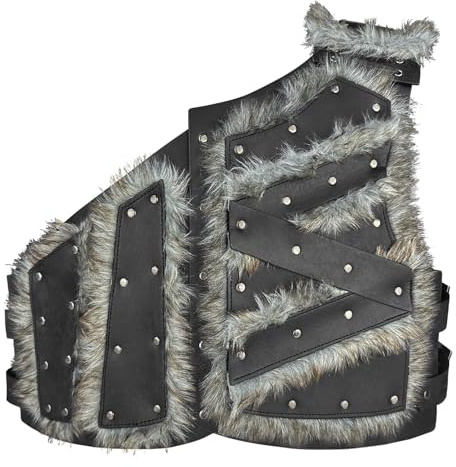 HiiFeuer Armure de poitrine en fausse fourrure viking, Armure de corps médiévale Vintage Barbare Chevalier Gilet Ajustable Armure