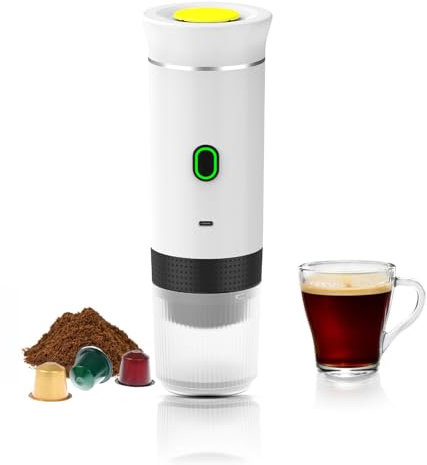 Ruspela Macchina per caffè espresso elettrica portatile Macchina da caffè elettrica senza fili Macchina per caffè a capsule per caffè ad azionamento manuale per campeggio, viaggi, camper, ufficio
